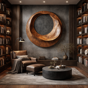 Solid Wood Circular Wall Sculpture for Living Room Decor