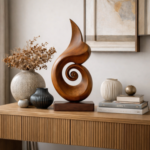 Handmade Spiral Wood Sculpture Modern Abstract Tabletop Decor