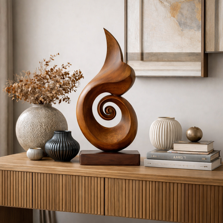 Handmade Spiral Wood Sculpture Modern Abstract Tabletop Decor
