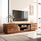 Solid Wood TV Console with Wave Carved Doors and Open Media Shelves