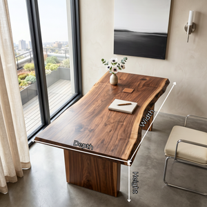 Solid Wood Executive Desk with Live Edge Top and Block Pedestal Legs