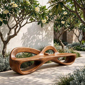 Solid Wood Garden Bench with Infinity Loop Sculptural Frame