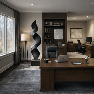 Tall Spiral Solid Wood Floor Sculpture with Plinth for Modern Living Rooms and Contemporary Interiors