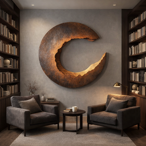 Large Solid Wood Crescent Wall Sculpture for Contemporary Feature Walls