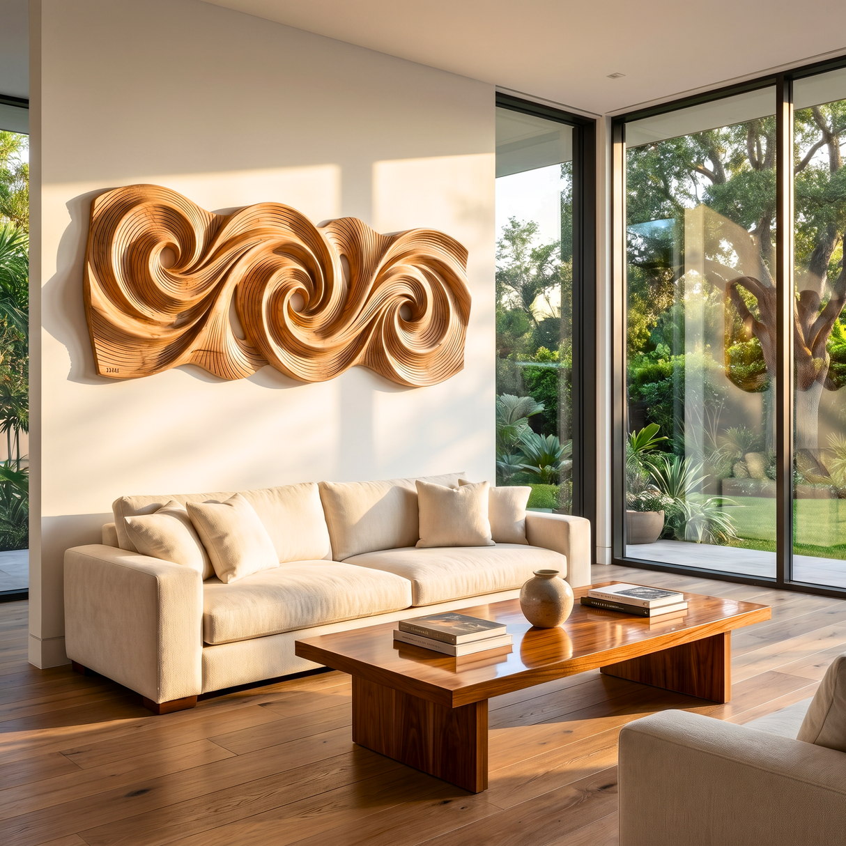 Triple Spiral Flow Wood Wall Sculpture