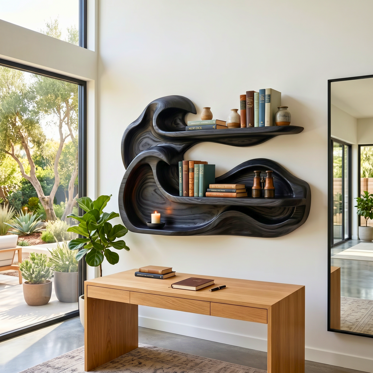 Double Wave Wood Wall Shelf for Vanity and Entryway Storage