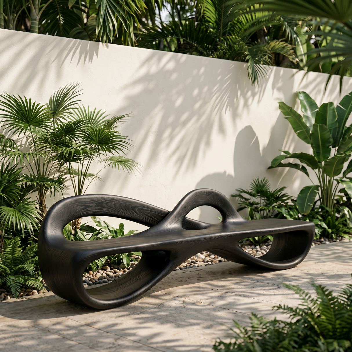 Solid Wood Garden Bench with Infinity Loop Sculptural Frame