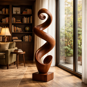 Contemporary Solid Wood Flowing Sculpture for Living Room Display