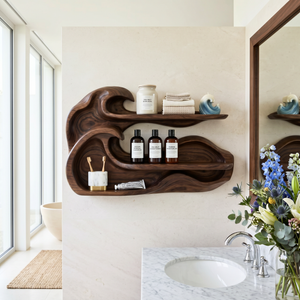 Double Wave Wood Wall Shelf for Vanity and Entryway Storage