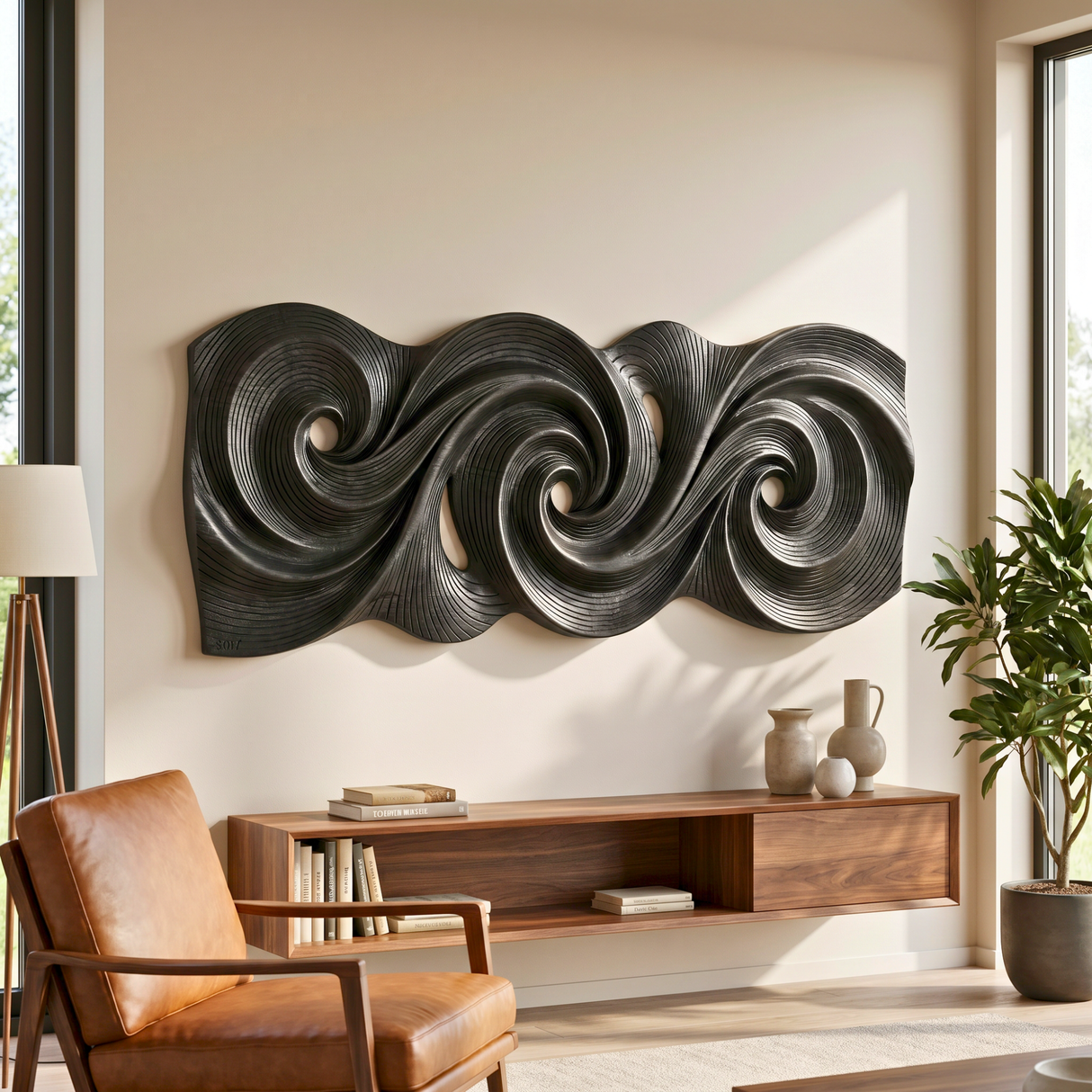 Triple Spiral Flow Wood Wall Sculpture