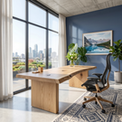 Solid Wood Executive Desk with Live Edge Top and Block Pedestal Legs