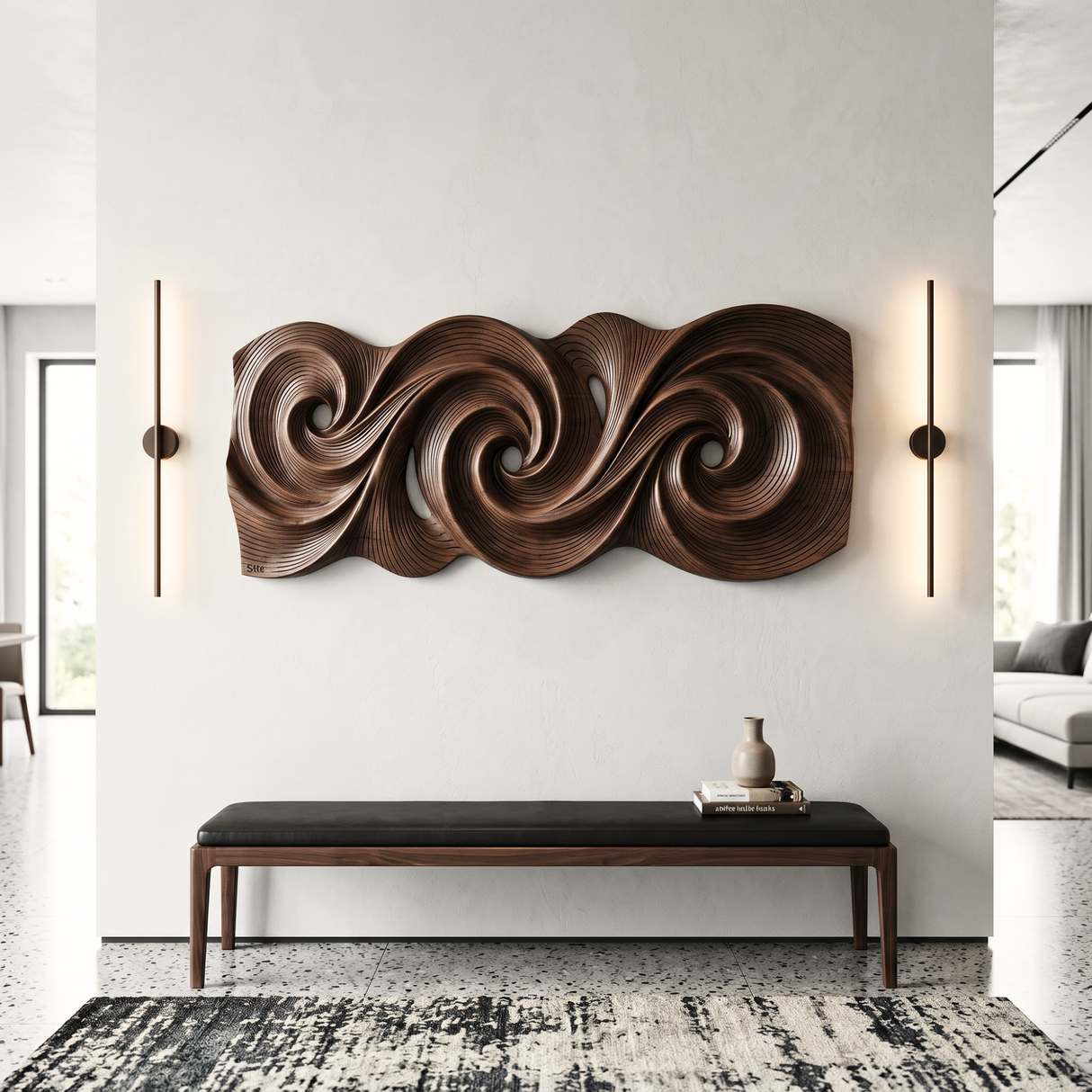 Triple Spiral Flow Wood Wall Sculpture