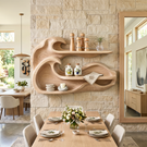 Double Wave Wood Wall Shelf for Vanity and Entryway Storage