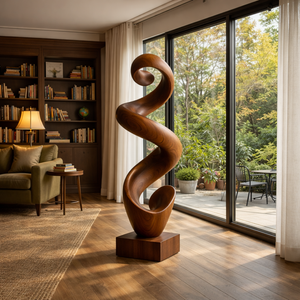 Contemporary Solid Wood Flowing Sculpture for Living Room Display