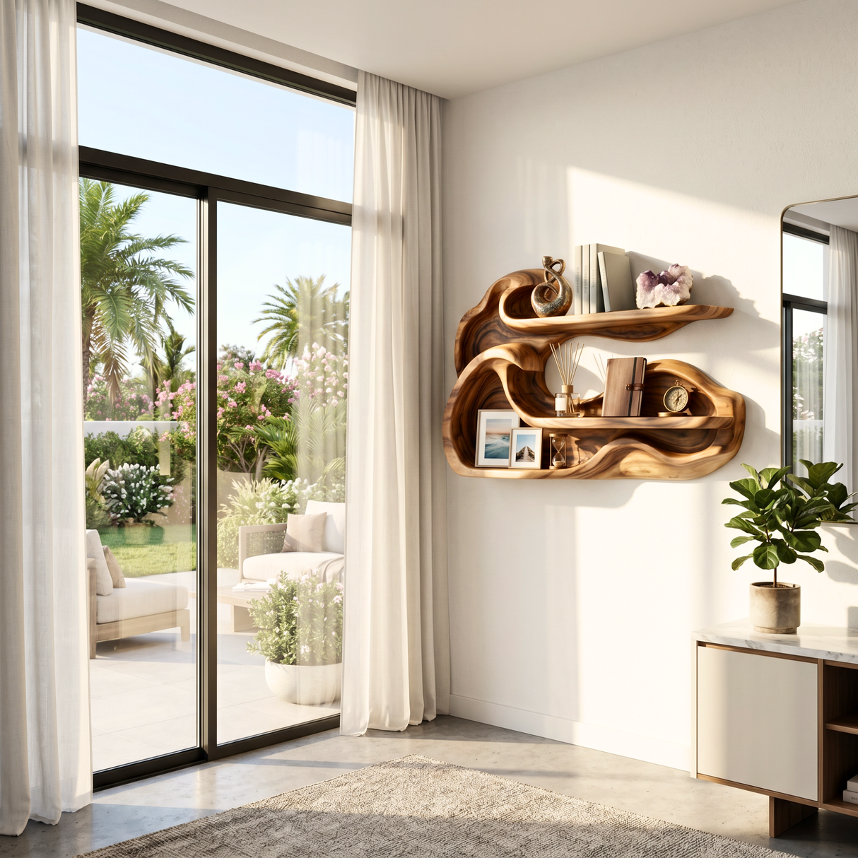 Double Wave Wood Wall Shelf for Vanity and Entryway Storage