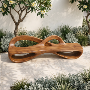 Solid Wood Garden Bench with Infinity Loop Sculptural Frame