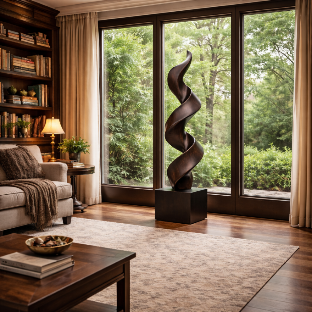 Contemporary Solid Wood Spiral Garden Sculpture for Landscape Design