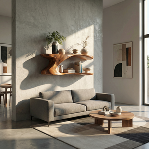 Sculptural Solid Wood Wall Shelf with Organic Flow