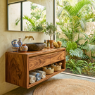 Minimalist Floating Solid Wood Bathroom Vanity with Seamless Organic Frame