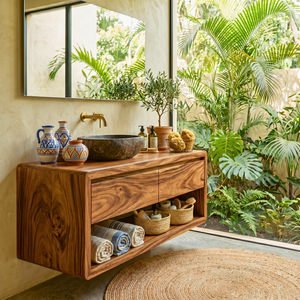 Minimalist Floating Solid Wood Bathroom Vanity with Seamless Organic Frame