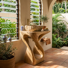 Organic Twisted Solid Wood Pedestal Sink Vanity with Sculptural Flow Form