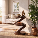 Handcrafted Solid Wood Side Table with Sculptural S Curve Design
