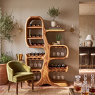 Solid Wood Wine Cabinet with Sculptural Tree Form for Home Bar