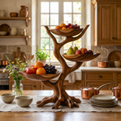 Solid Wood Tree-Shaped Fruit Stand with Triple Floating Bowl Trays