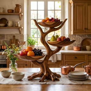 Solid Wood Tree-Shaped Fruit Stand with Triple Floating Bowl Trays