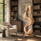 Handcrafted Solid Wood Serpentine Abstract Floor Sculpture