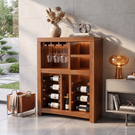 Solid Wood Wine Cabinet with Bottle Racks and Stemware Storage for Home Bar