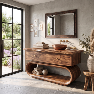 Solid Wood Bathroom Vanity with Loop Frame Base and Drawer Storage