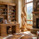 Handcrafted Solid Wood Rising Flame Sculpture with Open Ribbon Form