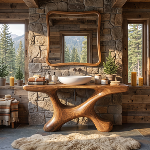 Bathroom Vanity Solid Wood with Sculptural Open Arch Base for Rustic Bathroom