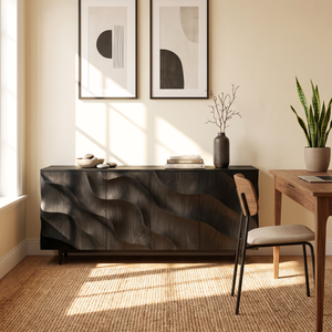 Sideboard Solid Wood with Sculptural Cascade Relief Doors for Living Room Decor