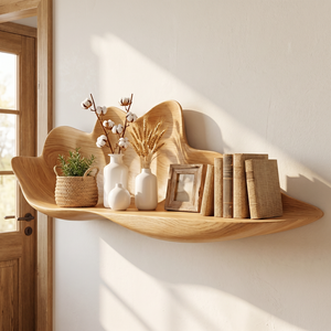 Handcrafted Solid Wood Flower Petal Wall Shelf for Books and Decor
