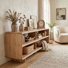 Solid Wood Open Shelf Sideboard with Rounded Edge Storage Design