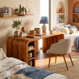 Minimalist Solid Wood Writing Desk with Rounded Modern Form