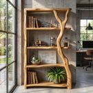 Organic Solid Wood Bookshelf with Branch Inspired Side Support