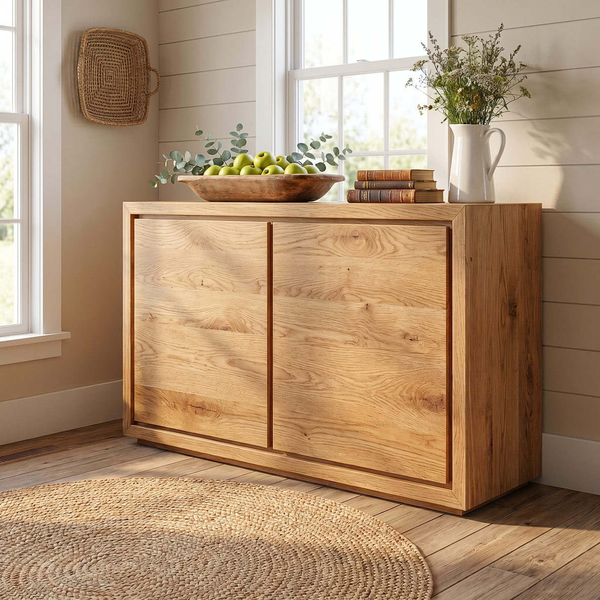 Solid Wood Minimal Sideboard Cabinet with Continuous Grain Doors