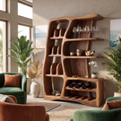 Solid Wood Wine Cabinet with Sculptural Open Shelves and Bottle Rack