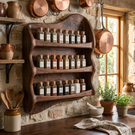 Handcrafted Solid Wood Wall-Mounted Spice Shelf with Wavy Side Frame