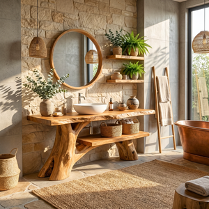 Bathroom Vanity Solid Wood with Organic Branch Legs and Open Shelf