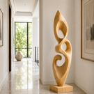 Handcrafted Solid Wood Abstract Floor Sculpture with Layered Open Form