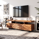Solid Wood TV Stand with Floating Top and Sculpted Wave Front Cabinet