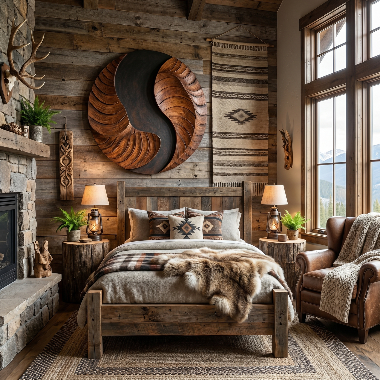 Handcrafted Round Wood Wall Sculpture with Layered Spiral Relief and Dark Center Flow