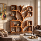 Handcrafted Solid Wood Tree Bookshelf with Organic Open Display Shelves