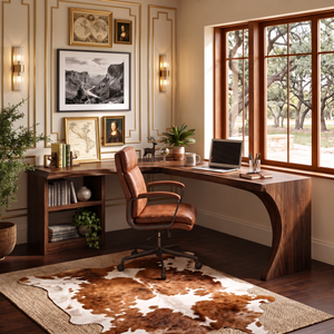 Organic L-Shaped Solid Wood Desk With Open Shelf For Home Office