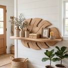 Hand Sculpted Solid Wood Tropical Leaf Wall Shelf with Display Ledge