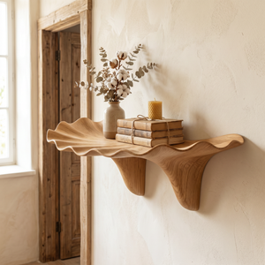 Handcrafted Solid Wood Floating Leaf Wall Shelf with Organic Curved Form